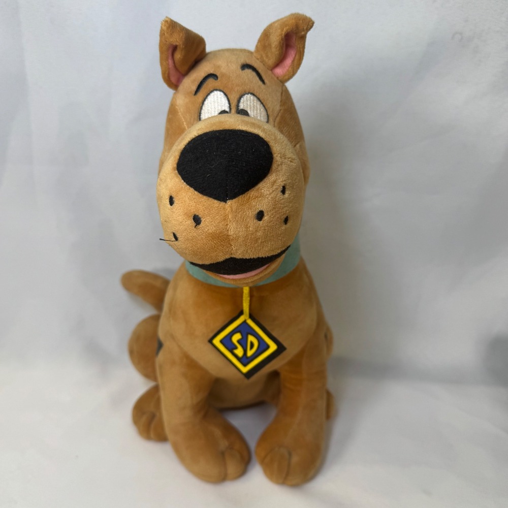 Scooby-Doo Plush Stuffed Animal Seated Brown Dog Teal Collar SD Tag Toy